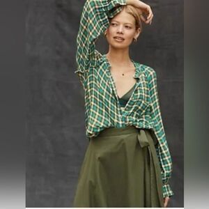 Pilcro by Anthropologie Breezy Button-Down Plaid Blouse Size S